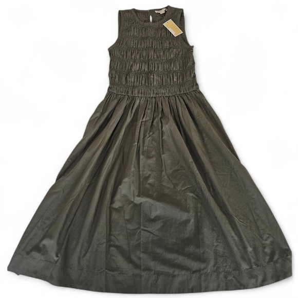 NWT Micheal Kors Smoked Shirred Olive Green Sleeveless Midi  Dress - Picture 8 of 10